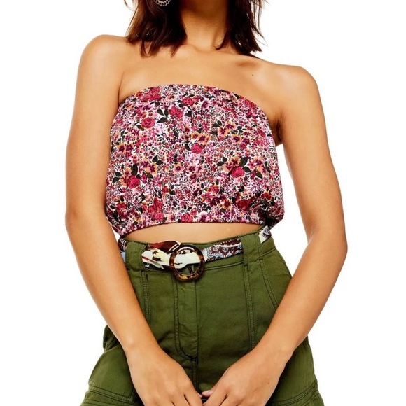 TOPSHOP Floral Print Bandeau Top size 6 - Picture 1 of 9